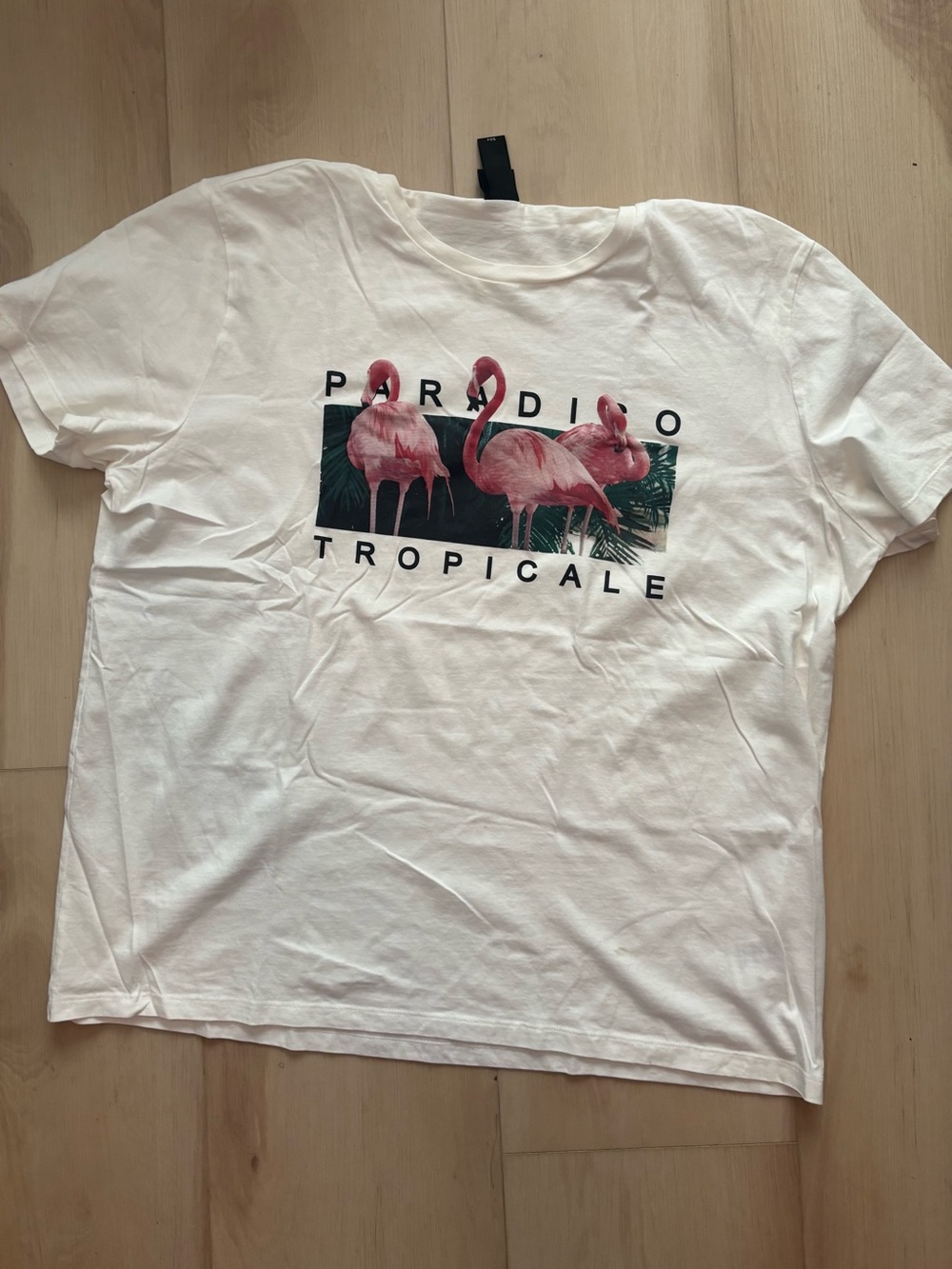 H&M White Tee with Pink Flamingo Graphic